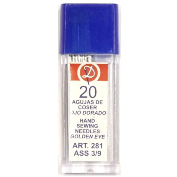 Agujas Coser 3-9, Blister de 20 agujas para coser a mano. Medidas variadas de 3 a 9.