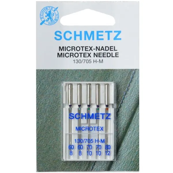 Microtex Surtido, Pack de 5 agujas para microfibra y seda: dos de 60, dos de 70 y una de 80