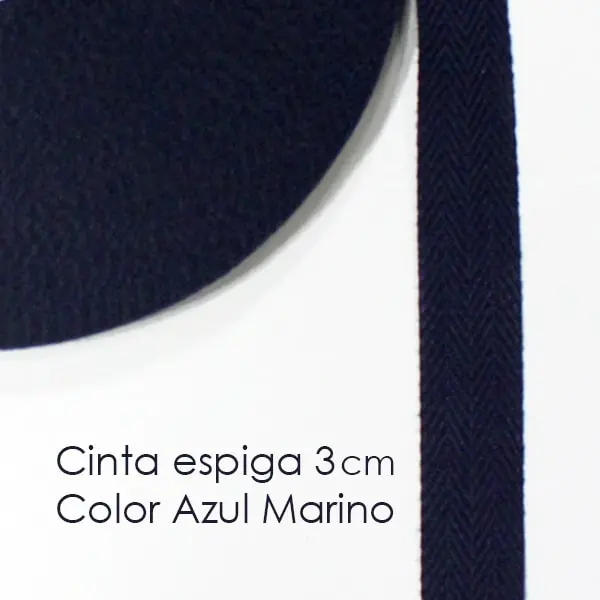 Espiga Azul, Cinta de algodón con tejido de espiga de 3 cm de ancho color azul marino