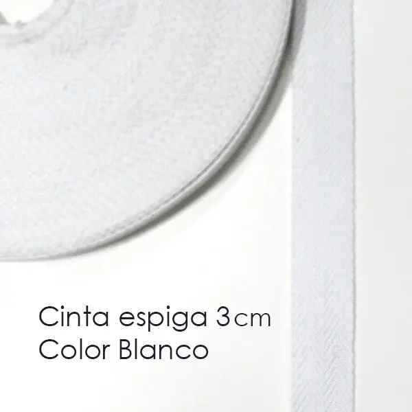 Espiga Blanco, Cinta de algodón con tejido de espiga de 3 cm de ancho en color blanco