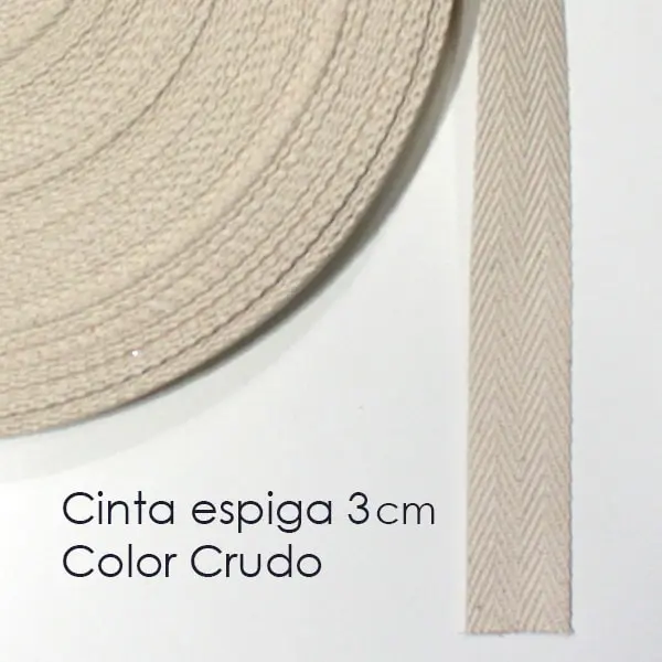 Espiga Crudo, Cinta de algodón con tejido de espiga de 3 cm de ancho en color crudo