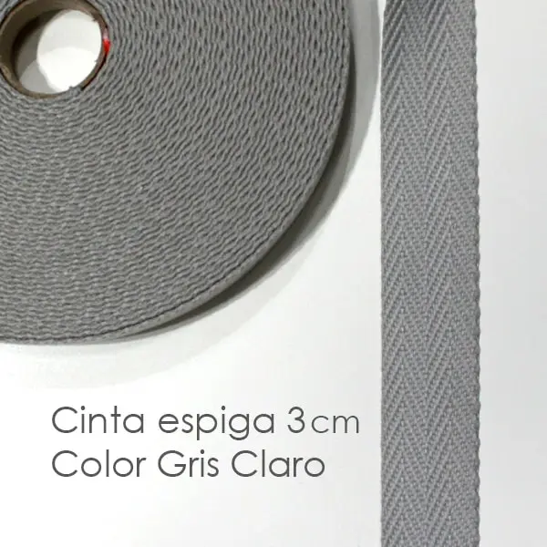 Espiga Gris, Cinta de algodón con tejido de espiga de 3 cm de ancho en gris claro