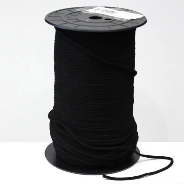 Sanitaria Negra, Goma sanitaria suave para mascarillas en color negro. Ancho 3mm.