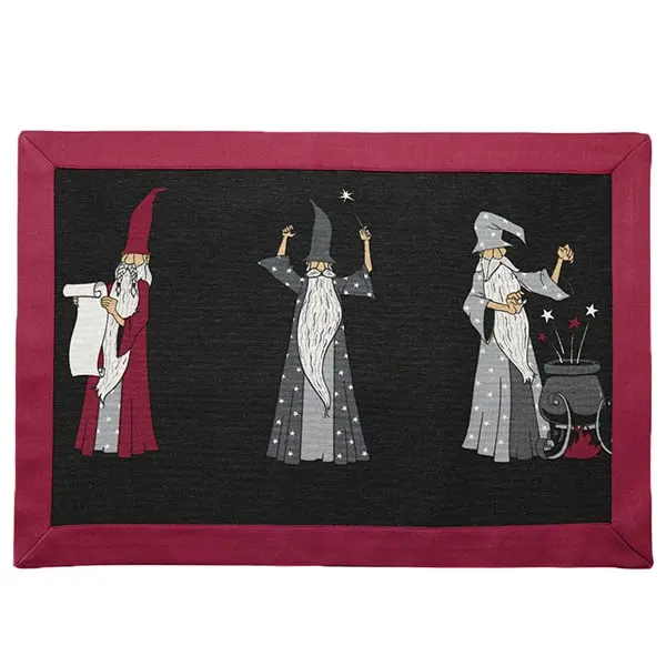 Individual Merlín, Mantel de mesa individual con estampado de magos. Medida 52x36 cm