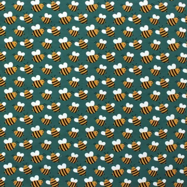 Abejas, Tela de punto  color verde hierba con simpáticas abejas volando