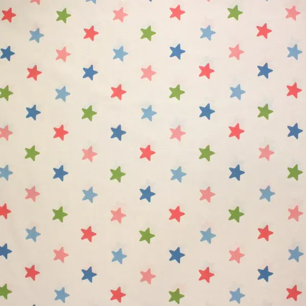 Estrellas Colores, Loneta doble ancho (280 cm) con estrellas de colores sobre blanco