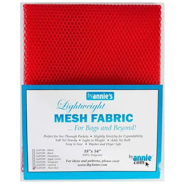 Mesh Atom Red, Tela perfecta para hacer bolsas para ir a la compra. Color rojo. Medida 45 x 137