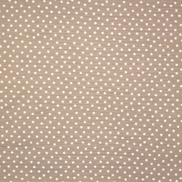 Beige Estrellas, Tejido dogle gasa de algodón de fondo beige con estrellas blancas 