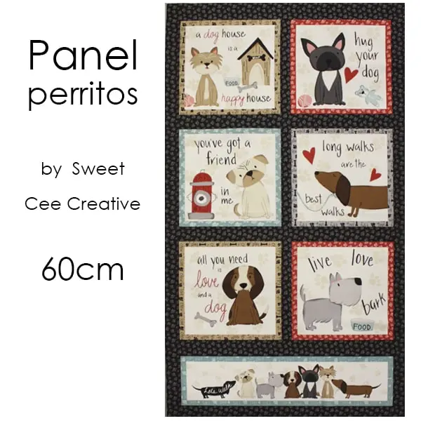 Panel Perritos, Panel de 60cm estampado con imágenes de diferentes perritos. 