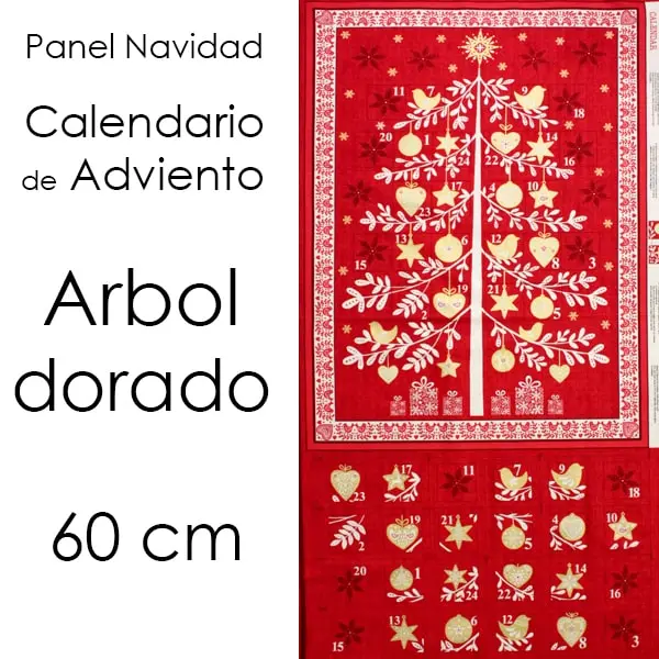Adviento Dorado, Panel calendario de adviento árbol dorado. Medida 60 x 110 cm
