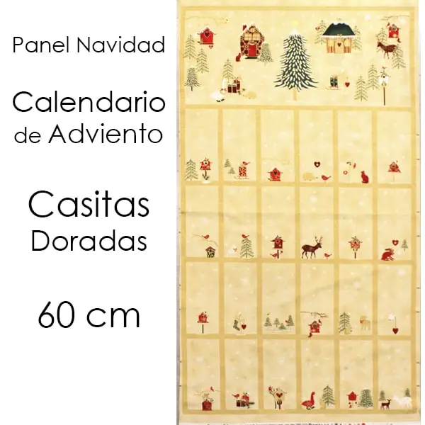 Casitas Doradas , Panel calendario de adviento con casitas en tonos dorados. Medida 60 x 110 cm