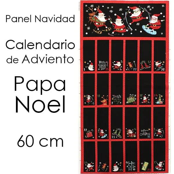 Adviento Noel, Panel calendario de adviento con motivos de Papa Noel. Medida 60 x 110 cm