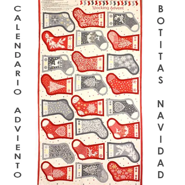 Stocking Adviento, Panel calendario de adviento botitas Nórdicas. Medida 60 x 110 cm