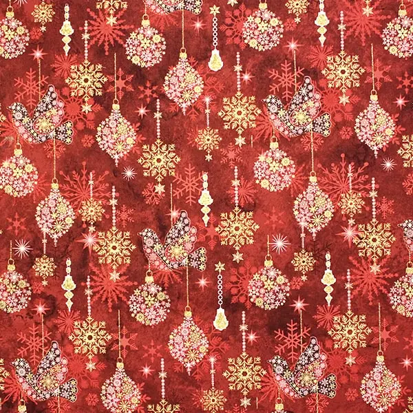 Christmas Joy 2, Tela de Deborah Edwards en tonos rojos y dorados -colección Christmas Joy