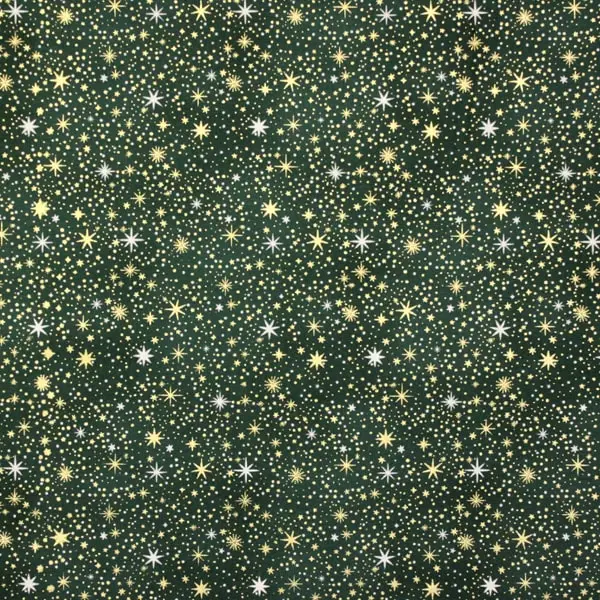 Celestial Verde, Tela de Makover colección Enchanted Celestial fondo verde con estrellas