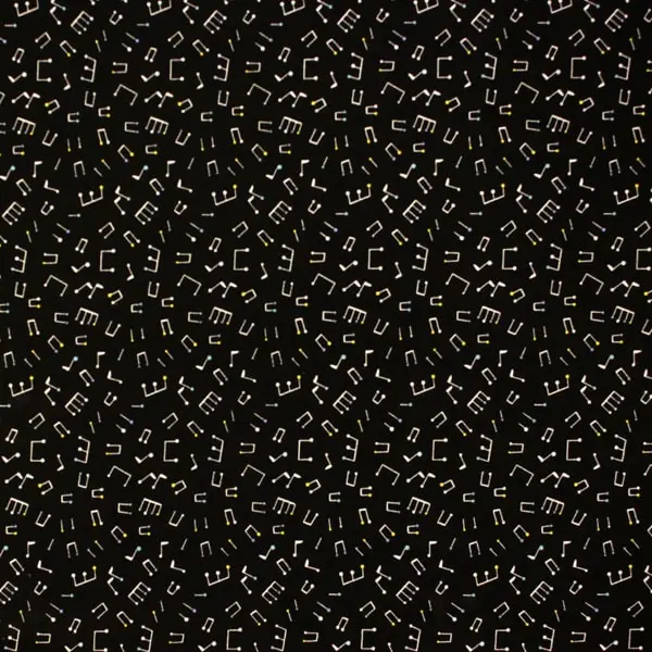 Notas Colores, Tela en color negro estampada con notas musicales con pequeños toqus de color 