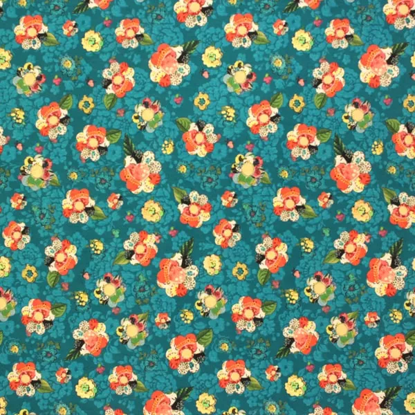 Ramilletes, Ramilletes de flores sobre fondo estampado en tonos turquesa