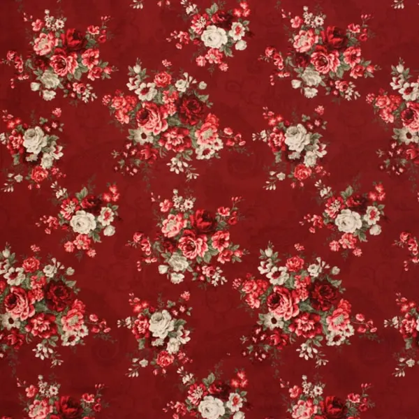 Granate Ramos, Ramillete de flores sobre granate. Colección Ellie Roses de Stof Fabrics