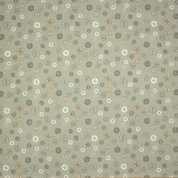 Costura Botones, Tela con fondo verde estampada con botones de diferentes colores