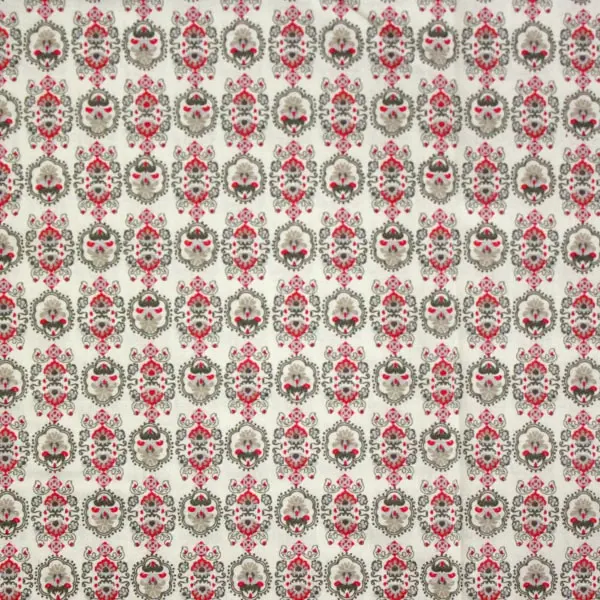 Agathe, Tela beige con estampado geométrico en colores verde y rojo