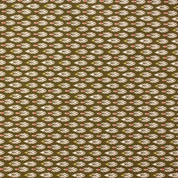 Otoño Plumas, Estampado de plumas blancas con fondo verde caqui