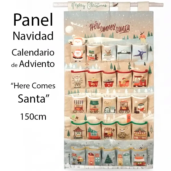 Panel Comes Santa, Panel calendario de adviento, Medida 135 x 150 cm