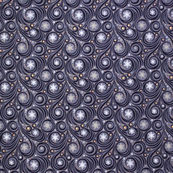 Filigrana Azul, Tela navideña de fondo azul con filigranas y estrellas blancas