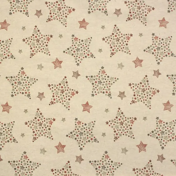 Beige Estrellas, Algodón grueso de fondo beige con estrellas en color caldera y verde