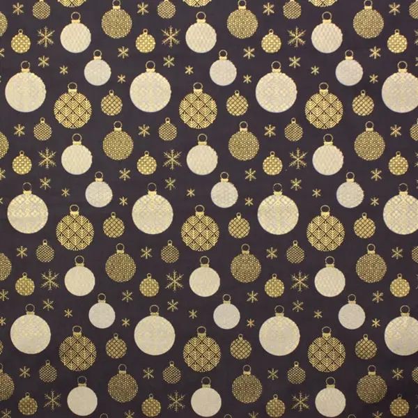 Bolas Gris, Tela fondo gris oscuro con bolas de Navidad blancas y doradas