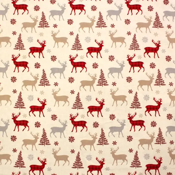 Scandi Renos, Tela estilo nórdica estampada con bonitos renos y árboles de Navidad
