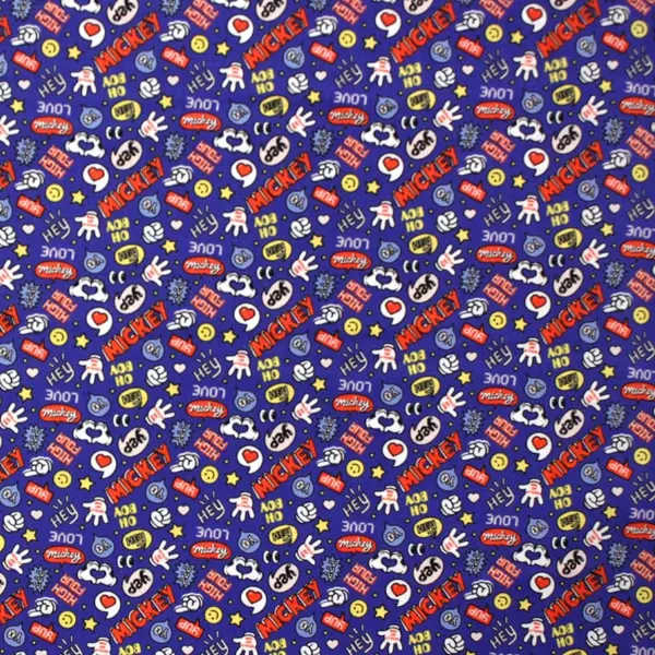 Mickey Letras, Iconos y palabras relacionadas con el mundo de Mickey, sobre fondo azul