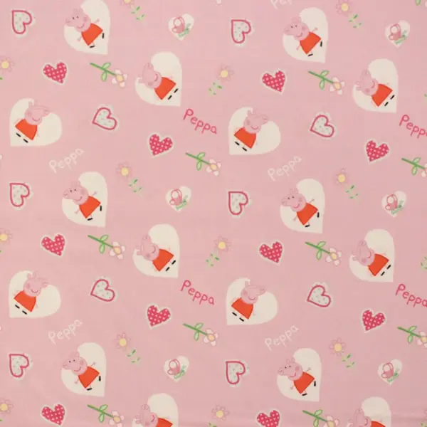 Peppa Pig Love, La cerdita Peppa Pig rodeada de corazones sobre fondo rosa