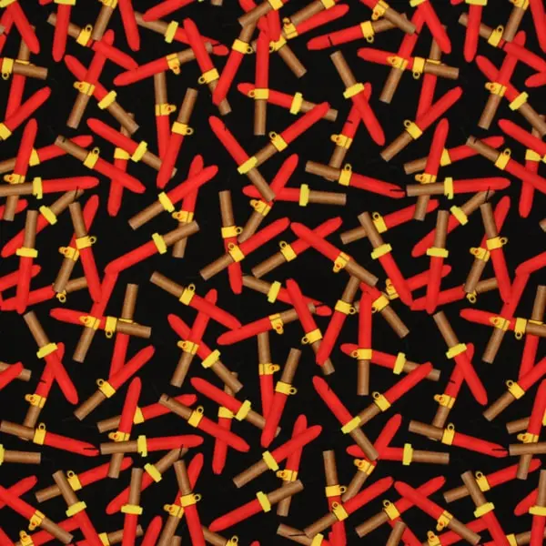 Carretillas , Tela fondo negro estampada con carretillas típicas de Diablos
