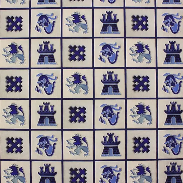 Rajoles Maricel, Tela fodo azul Sitges estampada con las baldosas del Palau Maricel