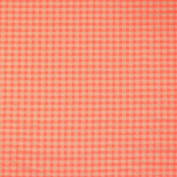 Naranja Fluor, Tela de algodón estampada con cuadros Vichy en color Naranja Fluor.